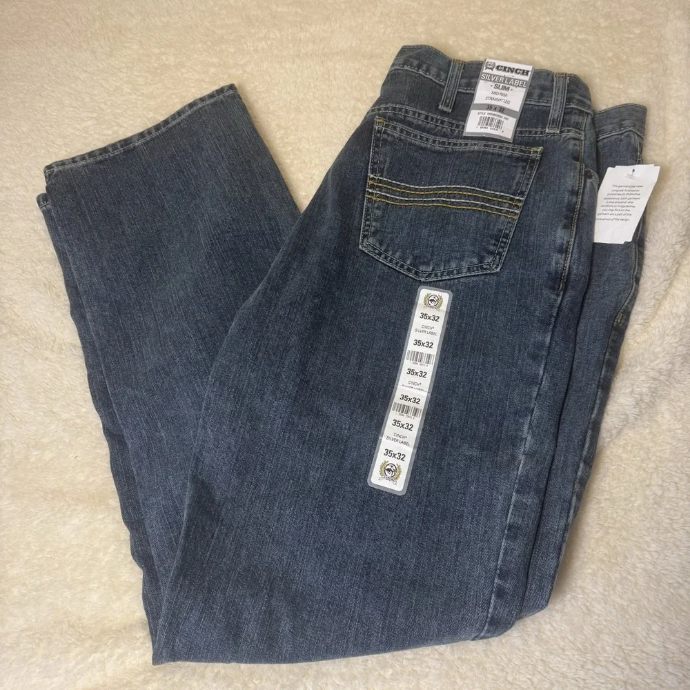 NWT Cinch Silver Label Slim Jeans Men's 35x32 Mid Rise Straight Leg Denim